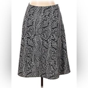 Women’s Paisley Print Black White Work High Waisted Midi Skirt Size 10